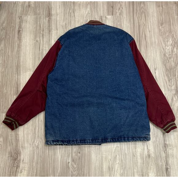 Vintage Eagles Ridge Outfitters XL Snap Up Blue/Red Denim Bomber Jacket - Picture 2 of 8